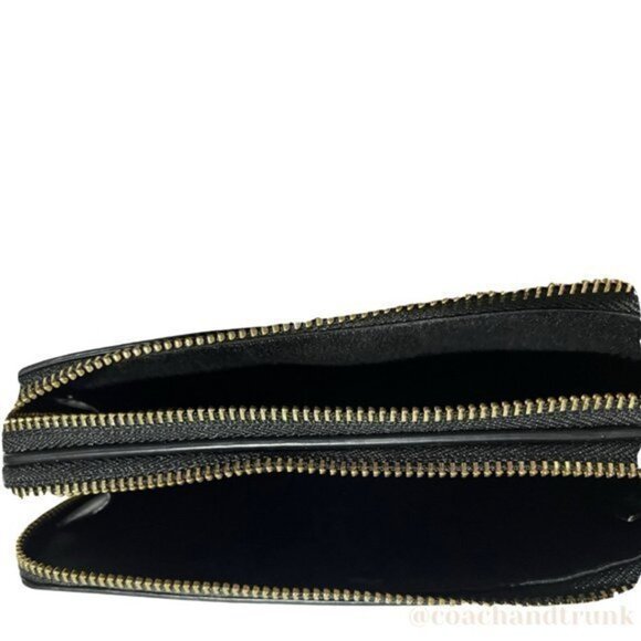 NWT COACH DOUBLE Corner Zip Wristlet In Signature "C" Dark Brown Gold Accents - Picture 10 of 14
